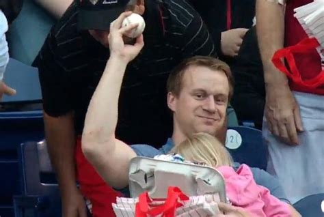 Dad Calmly Catches Foul Ball One Handed While Holding His Daughter