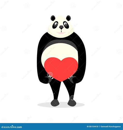 Leuke Panda Die Een Hart Houden Vector Illustratie Illustration Of