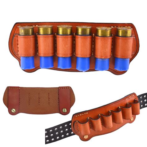 6 Cartridge Genuine Leather 12g Shotgun Shell Holder For Belt Use In