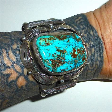 Navajo Native American Sterling And Turquoise Cuff Bracelet From Bejewelled On Ruby Lane