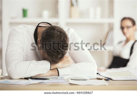 Tired Office Worker Sleeping On Office Stock Photo Edit Now 484108867