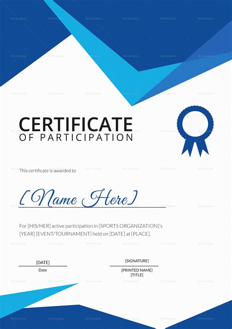 Sports Certificate Of Participation Design Template In Psd Word