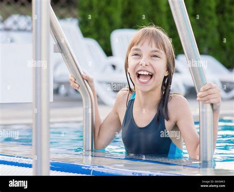 Happy Girl In Pool Stock Photo Alamy