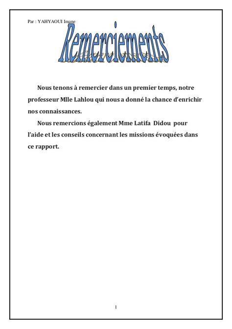 Exemple De Remerciement Rapport De Stage 3ème Novo Exemplo