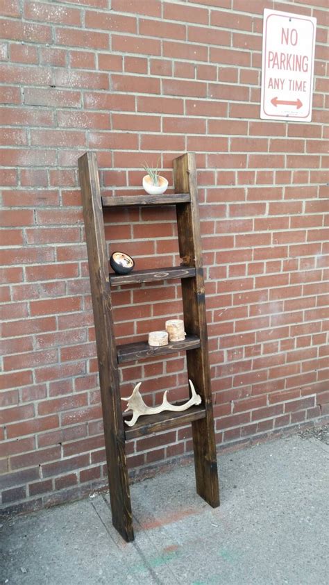 Rustic Wood Ladder Shelf Freestanding Rustic Ladder Etsy