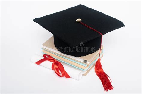 Black Graduation Cap With Red Tassel Stock Image Image Of Tassel