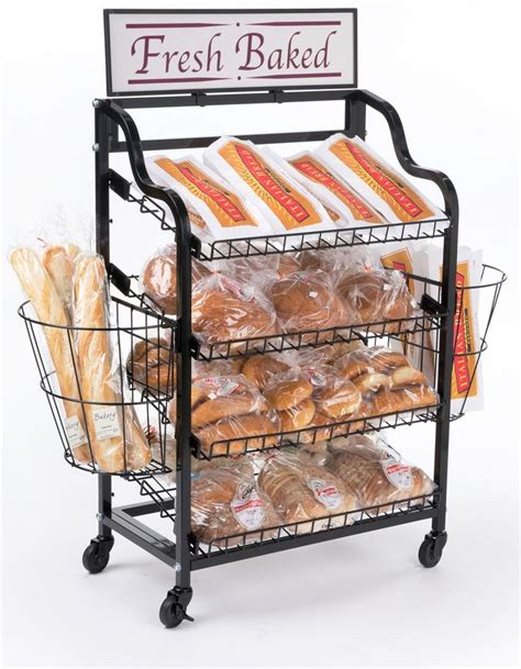 Bakery Display Rack W Wheels 4 Shelves 2 Side Baskets And Header