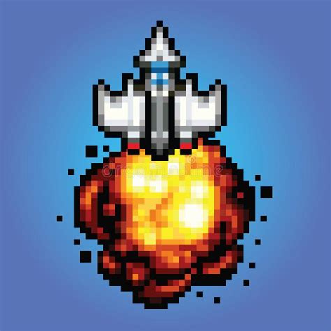 Comic Space Rocket Ship Pixel Art Illustration Of