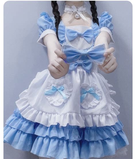 Baby Blue Maid Costume Sweet Lolita Dress Cute Bow Short Etsy