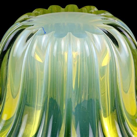 Murano Bright Yellow Opalescent Italian Art Glass Midcentury Center Bowl Vase At 1stdibs