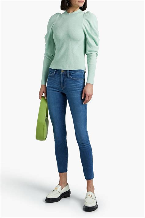 Frame Le Skinny De Jeanne Crop Frayed Mid Rise Skinny Jeans The Outnet