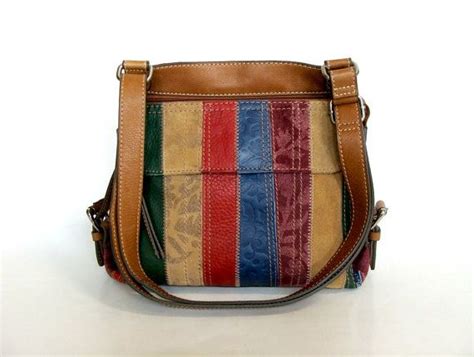 Fossil Brown Leather Suede Multi Color Tooled Patchwork Purse Etsy