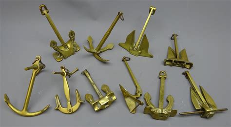 Collection Of Ten Cast Brass Models Of Various Types Of Ship Anchors