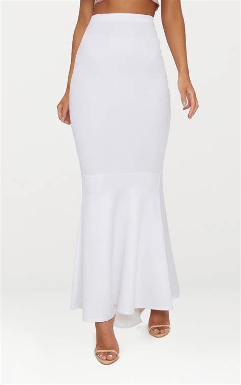 White High Waisted Fishtail Maxi Skirt Prettylittlething Aus