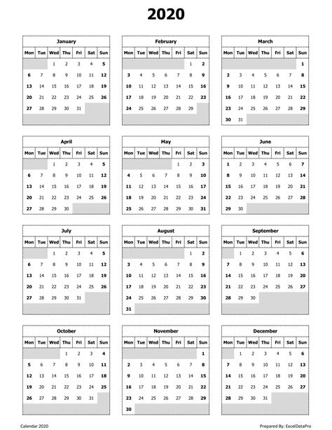 Impressive Free Yearly Calendar Start On Monday • Printable Blank
