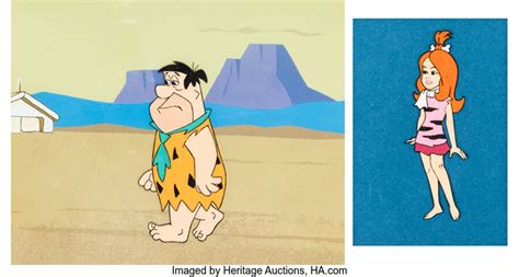 The Pebbles And Bamm Bamm Show Fred Flintstone Production Cel With Production Background And