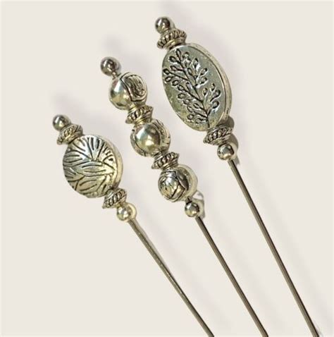 3 X Hat Pins Vintage Antique Silver Style 3 Inch Long Hat Pin