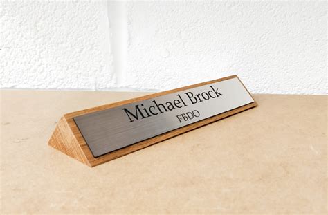 Solid Wood Stylish Personalised Desk Name Plate 2 Plaques Two Sides
