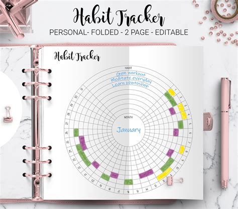 Habit Tracker Circular Habit Tracker Monthly Yearly Habit Etsy