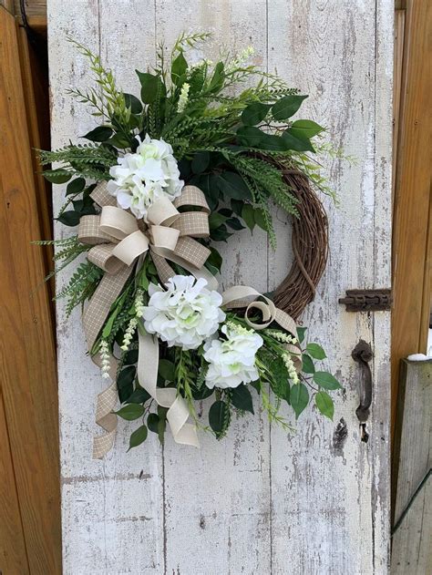 White Hydrangea Wreath Summer Wreath For Front Door Wedding Etsy
