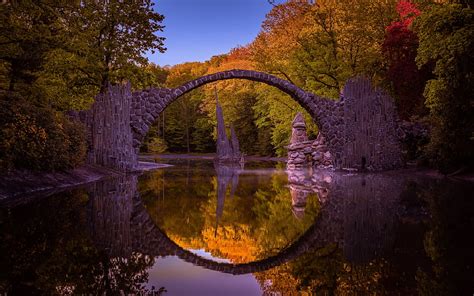 Devils Bridge Rakotzbrucke Evening Sunset Rakotz Lake Rakotz