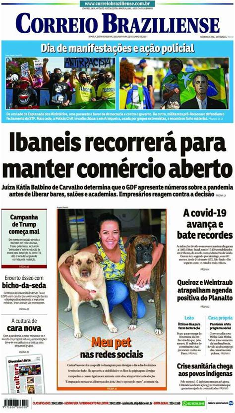 Confira A Capa Do Jornal Correio Braziliense Do Dia 22 06 2020