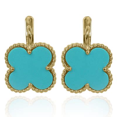 Anzor Jewelry 14k Solid Yellow Gold Genuine Turquoise Earrings