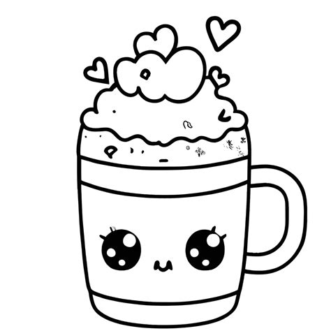 Lindo dibujo de taza de café kawaii para colorear en blanco y negro