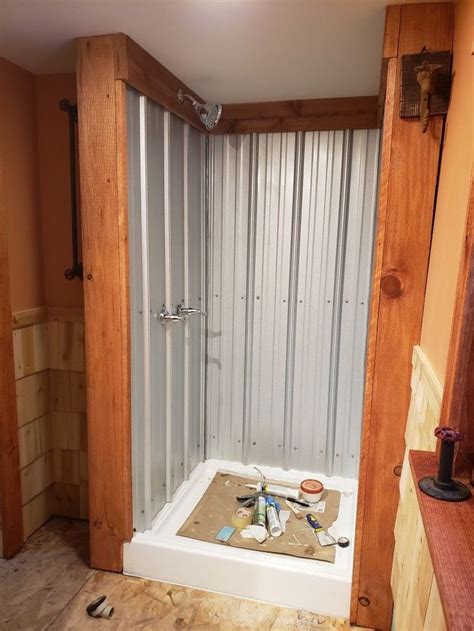 Custom Made Galvanized Shower Surround With Cedar Trim Diy