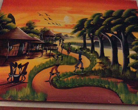 African Village Scene Painting Painting African Art Village