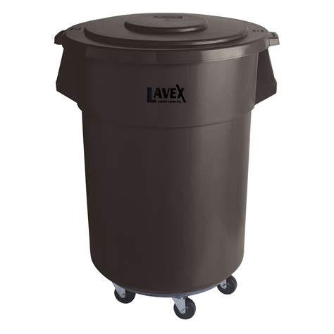 Lavex Janitorial 55 Gallon Brown Round Commercial Trash Can With Lid