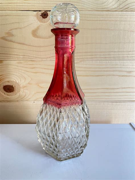 Vintage Indiana Glass Company Ruby Red Clear Decanter American Etsy