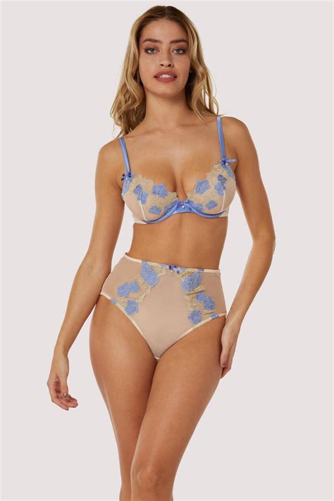 Rayne Gold And Lilac Satin Floral Embroidered High Waisted Brief Playful Promises Usa