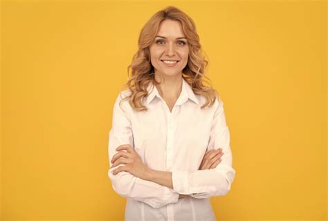 Premium Photo Happy Blonde Businesswoman Woman In White Shirt Business