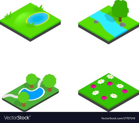 Green Land Icon Set Isometric Style Royalty Free Vector