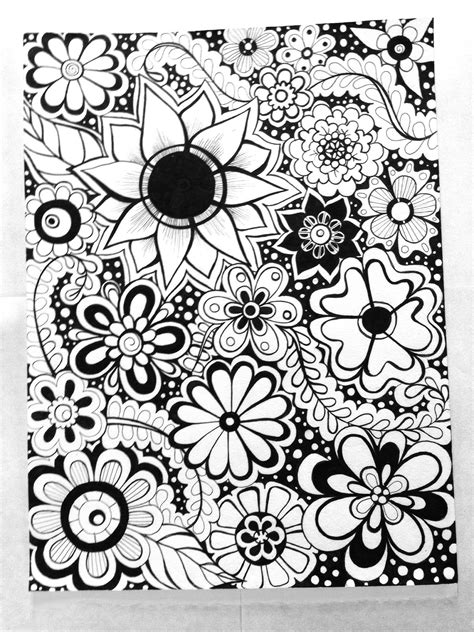 Flower Black Pen Abstract Zentangle Coloring Pages Coloring Books