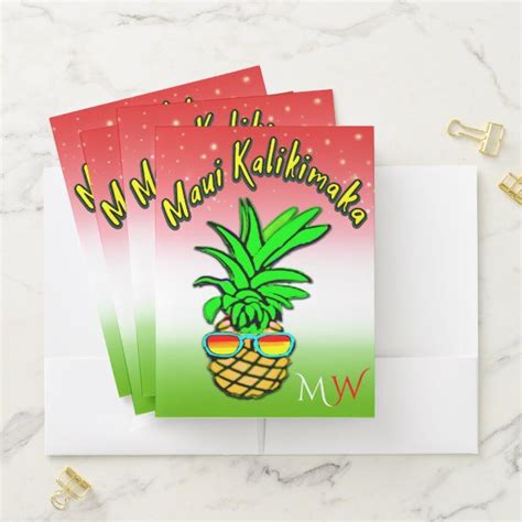 Maui Kalikimaka Pun Hawaiian Christmas Pineapple Pocket Folder Mele