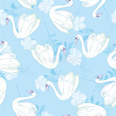 Seamless Pattern With White Swans White Swans On Pink Background Vector Illustration Stock
