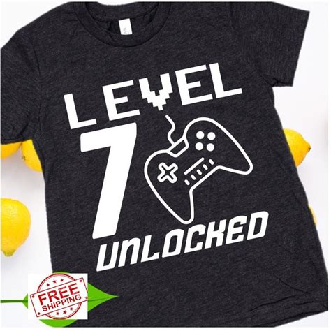 Gaming Number Birthday Shirt 7th Birthday Boys Level 7 Unlocked