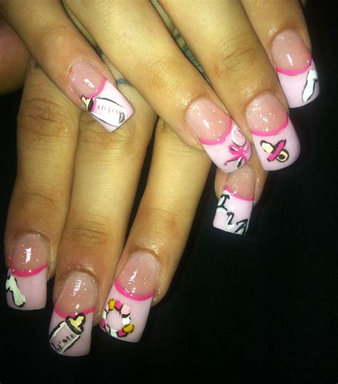 Baby Shower Nails The Bottle And Rattle Are Cute It Would Look Better