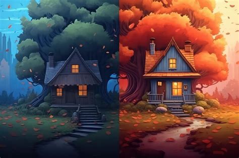 Premium Ai Image Autumn House In Autumn Forest In Cartoon Style