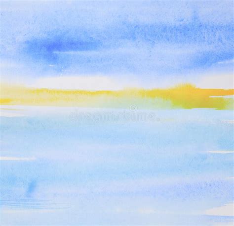 Hand Painted Watercolor Blue Sky And Sun Stock Photo Image Of Paint
