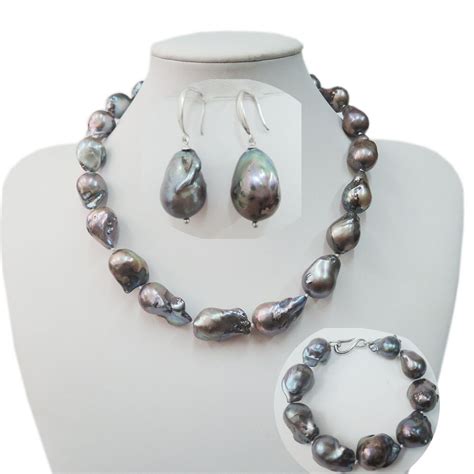 Black Pearl Jewelry Set Necklacebracelet And Earring 925 Silver