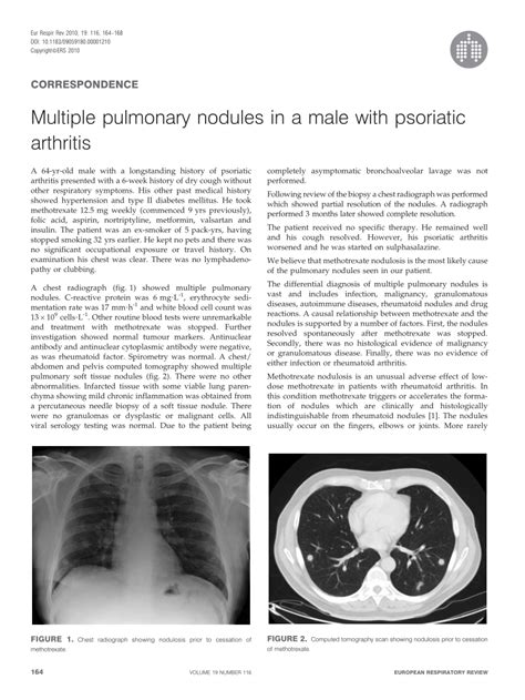 Pdf Multiple Pulmonary Nodules In A Male With Psoriatic Arthritis