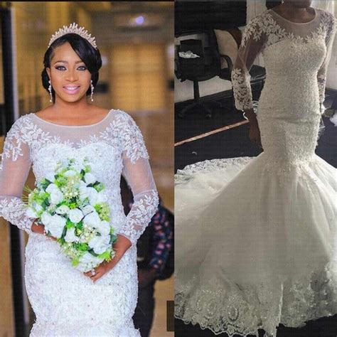 Modest Mermaid Wedding Dresses Long Sleeve 2021 Plus Size African Nigeria Lace Appliqued Beads