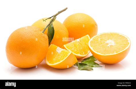 Oranges Isolated On White Background Three Whole Two Sliced Quarters