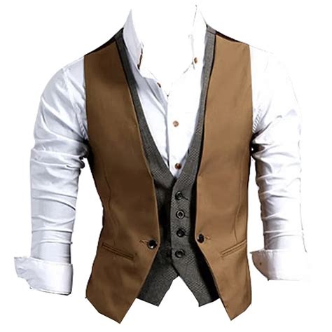 Fashion Faux Two Piece Male Slim Vest V Neck Sleeveless Slim Fit Jacket