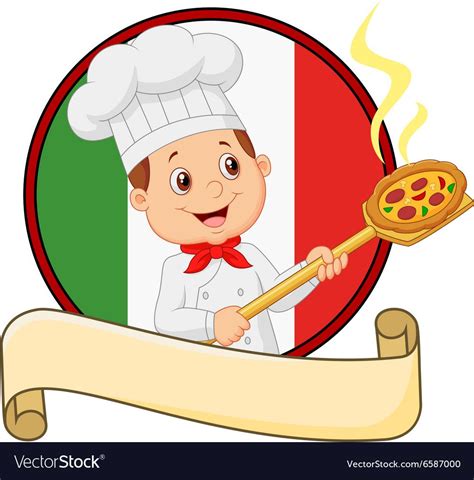 Illustration Of Cartoon Pizza Chef Holding A Pizza Loading Peal