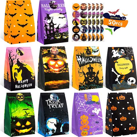 Ilebygo 50pcs Halloween Treats Bags With Stickershalloween Candy Bags