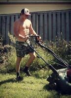 Shirtless Muscular Lawn Boy Mowing Hunk Summer Time Hottie Photo X
